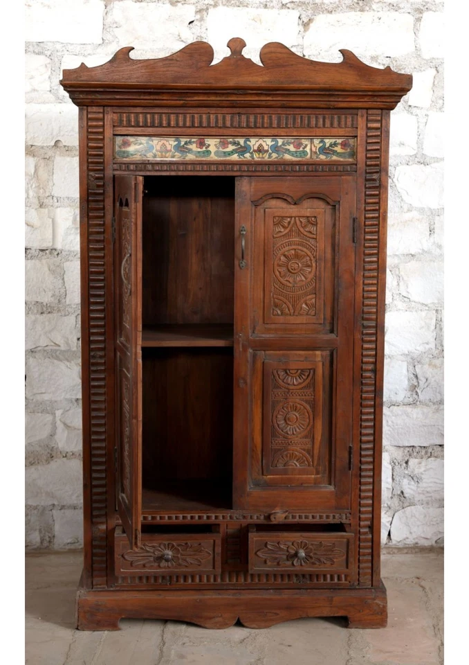 Antiguo Armario Tallado Azulejos Pintados Boho Tallado Vintage Bar Gabinete LIQUIDACIÓN Foto 3 de 4