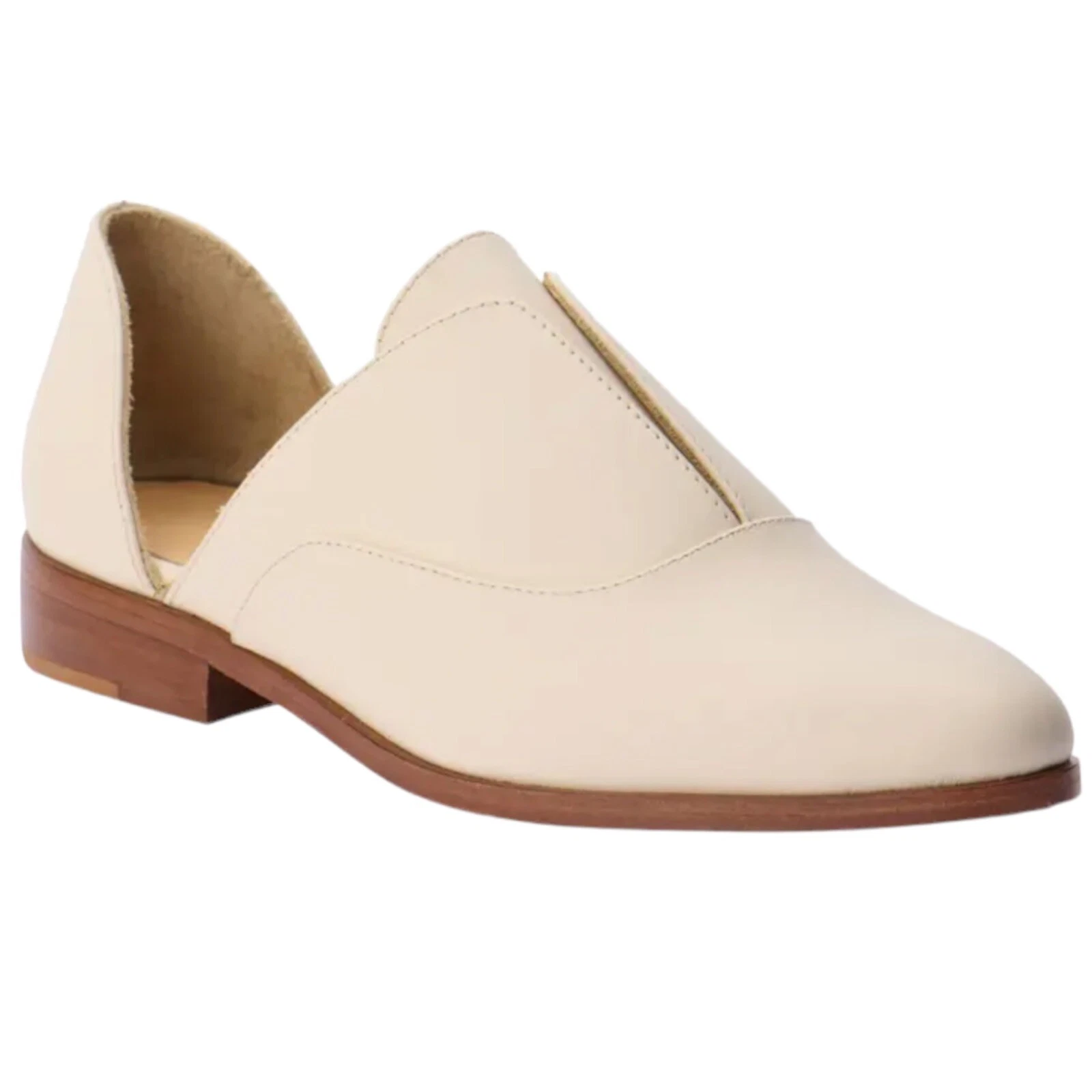 New Nisolo x Anthropologie EMMA 9.5 Ivory Bone D'Orsay Oxford Tan Leather Flats