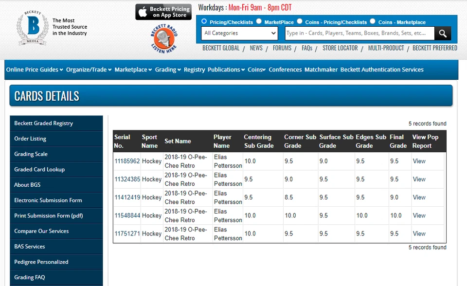 Elias Pettersson RC BGS 9.5: 2018-19 O-Pee-Chee Retro Rookie Card Gisto #611 - Image 3 of 4