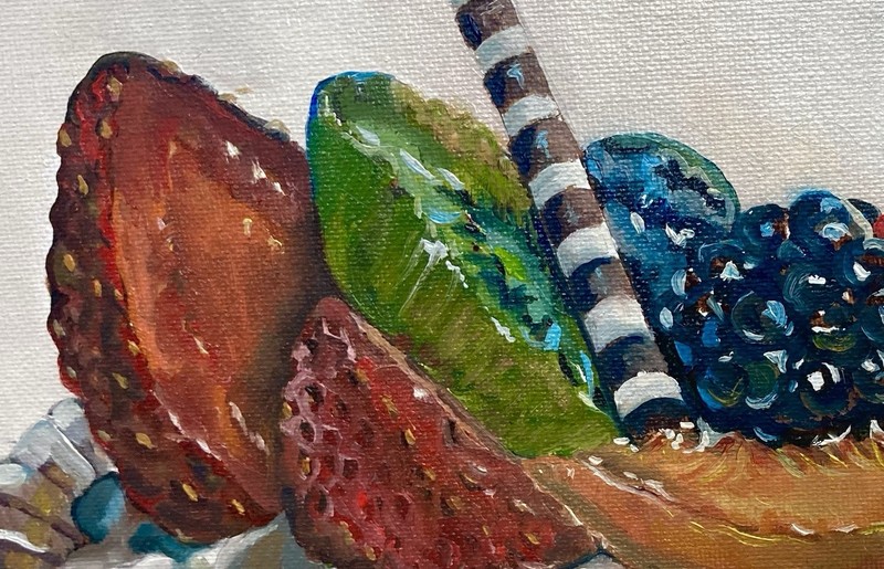 Oil Painting Fresh Fruit Tart Still Life Original Art Home Decor Kitchen Wall