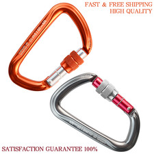 2X 35KN D-Shape Aluminum Carabiner Clip Screw Locking For Rock Climbing Outdoor