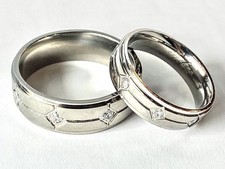 Solid Titanium Grooved Wedding Band CZ Gems Ring Size 6 - 13 FL181 