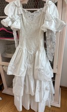 Vintage ILGWU White Tiered Sparkle Wedding Dress 6/8 Bow And Sequin Embroidery
