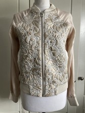 Topshop Women’s Jacket UK 6-8 Cream Quilted Silky Bomber Festival Boho 