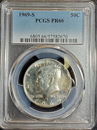1969-S 40% Silver Kennedy Half Dollar graded PR66 by PCGS