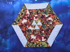 Handmade Quilted hexagon table topper Harvest Fall Autumn Thanksgiving leaves