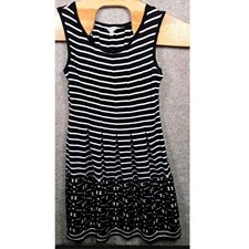 Max Studio Dress Women XS Black White Striped Sleeveless Fit Flare Textured Hem