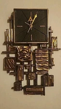  Syroco Brutalist Abstract Art Wall Sculpture With  Clock 1968