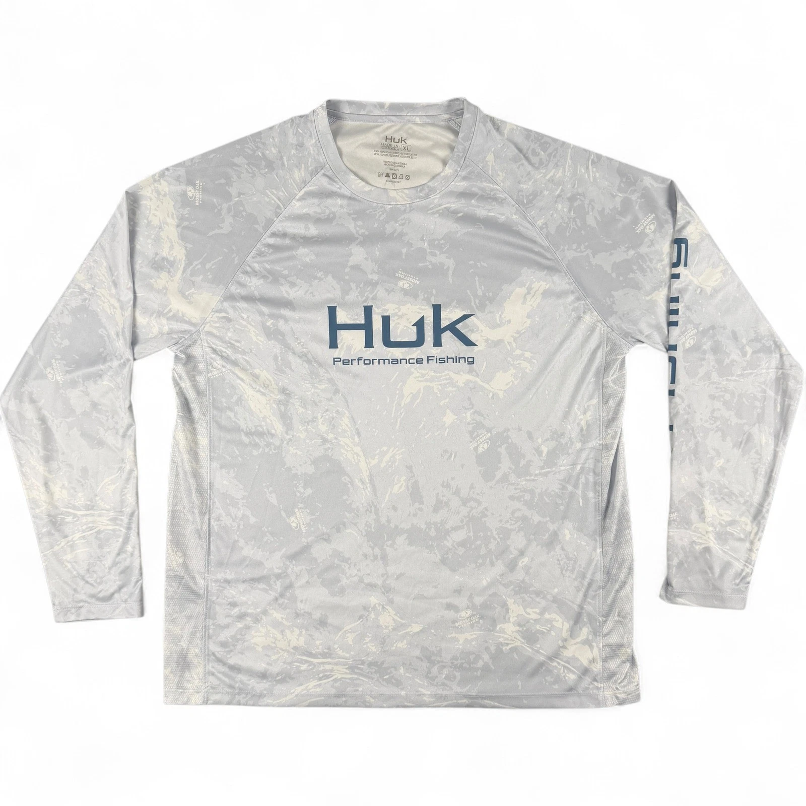 Huk Performance Fishing Shirt Men XL Gray Pursuit Mossy Oak Printed L/S Bonefish