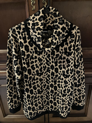 KARL LAGERFELD PARIS Leopard Print Black/Tan LS Cowl Neck Pullover Sweater Sz S