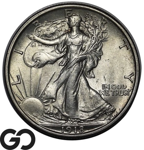 1918 Walking Liberty Half Dollar, Gem BU++ Better Date, Great Strike, Tough!