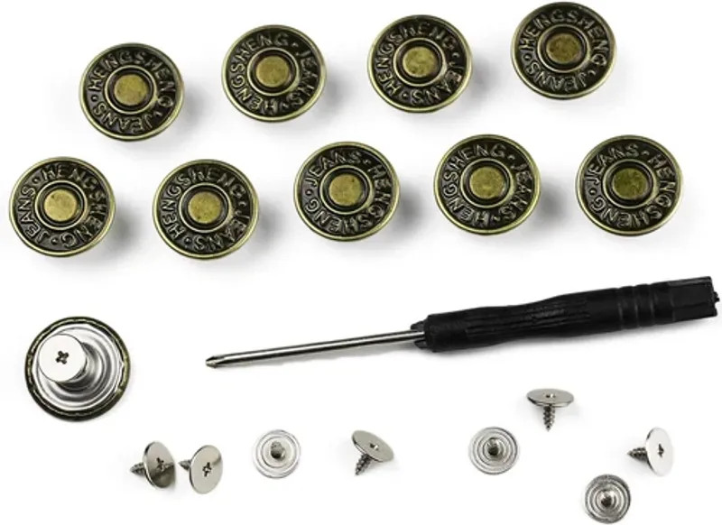 Arokimi Jeans Buttons Replacement, Instant No Sew for 17MM, Metallic