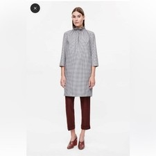 COS high neck ruffle plaid shift dress size 2 euro 32
