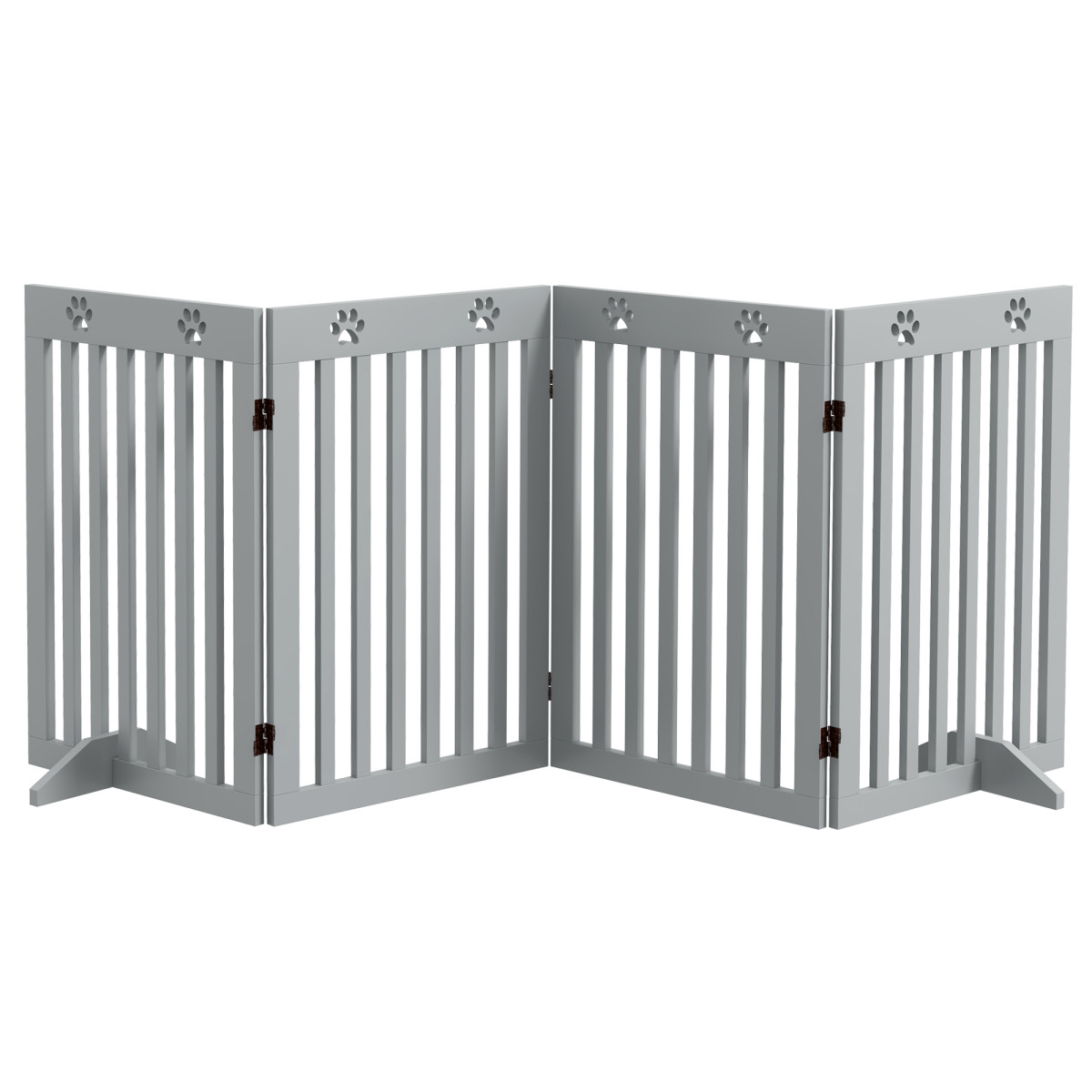 Bobobiy Grey Wooden Pet Gate Foldable Freestanding Dog Safety Barrier W/ Support Feet, - Image 2