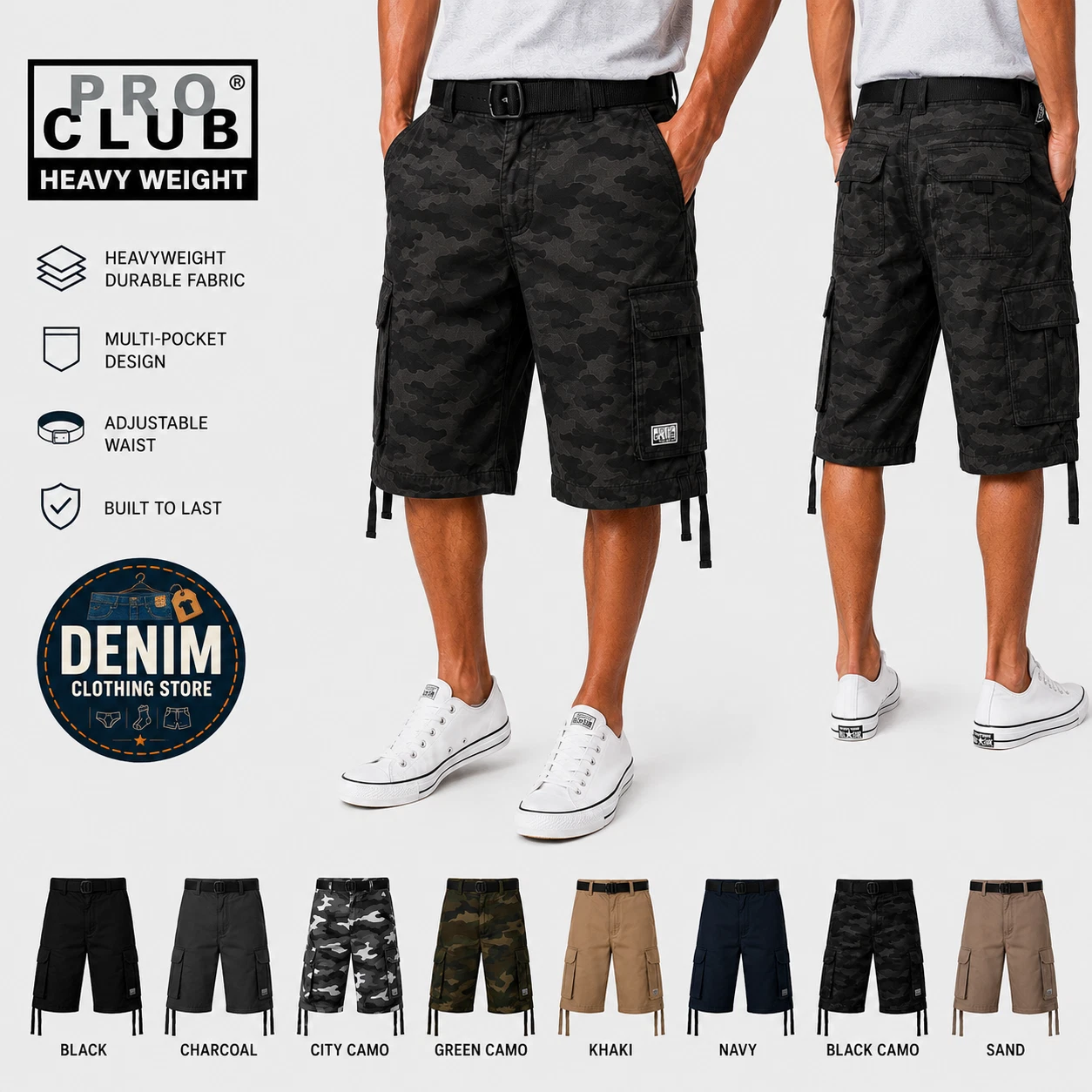 Pro Club Heavyweight Thick Twill Cargo Shorts With Belt Men's Size 30-54
Opens in a new window or ta
