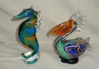 Vintage Murano Art Glass Pelican & Sea Horse Figurines