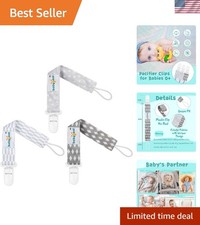 3-Pack Neutral Baby Pacifier Clips - Soft, Durable Machine Washable