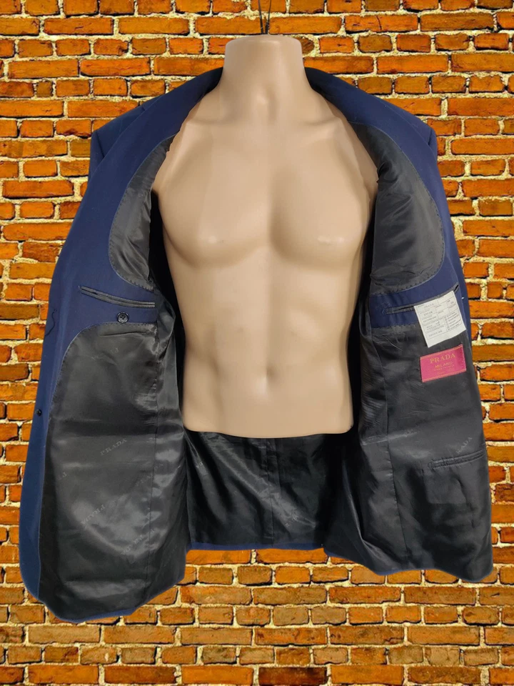 PRADA MILANO NAVY BLUE BLAZER SIZE IT 54A UK 44 MEN FORMAL SUPER 120 JACKET COAT - Image 4 of 4