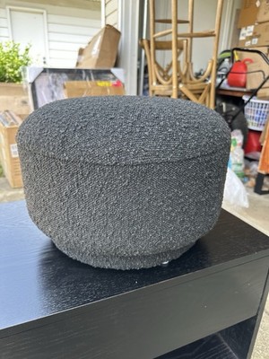 Fuji 15  Faux Sherpa Mushroom Footstool Ottoman - Ebony Black Boucle