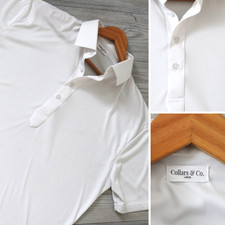 Collars Co Polo Shirt Men's L Solid White Dress Collar Preppy Golf Stretch