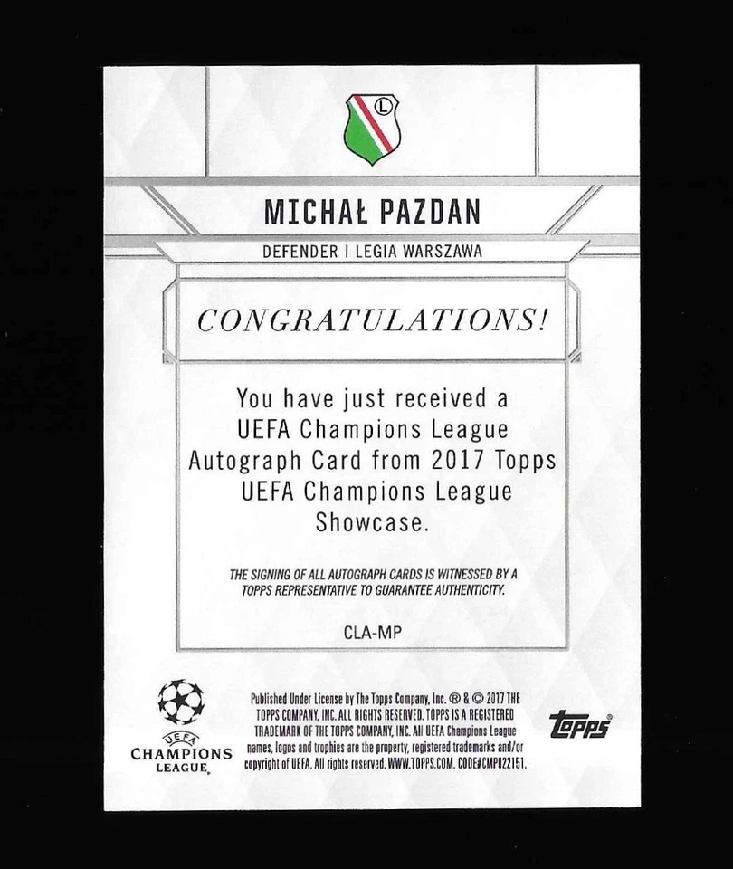 2016-17 Topps UCL Showcase Pazdan Jodlowiec Nikolic 3x Legia Warszawa RC Auto - Image 3 of 4