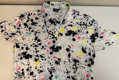 Large Sunday Swagger Shirt Polo Paint Splatter Performance Stretch Golf Pink