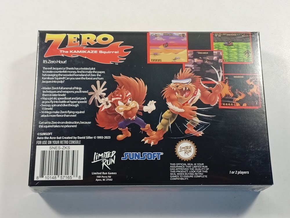 Jeu SNES Zero the Kamikaze Squirrel version US authentique pièce de collection neuve