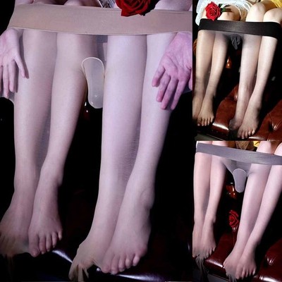 Mens Seamless UltraThin Pantyhose Transparent Stockings Elastic Tights