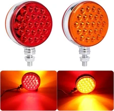 2pcs 4 Inch Amber Red Round Double-Face Pedestal Fender Light with Stud Mount...