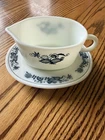 Vintage Pyrex Old Town Blue Onion Gravy Sauce Boat and Under Plate