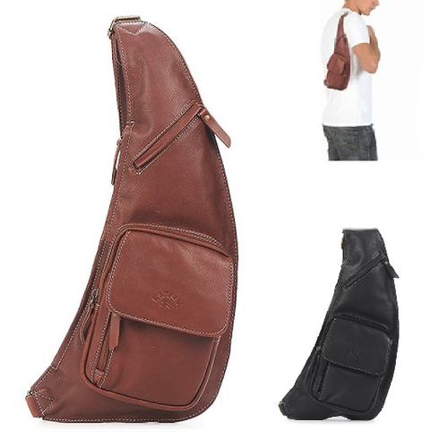 Monospalla Uomo Zaino Borsello Borsa A Tracolla In Pelle Cuoio KATANA Nero  | eBay