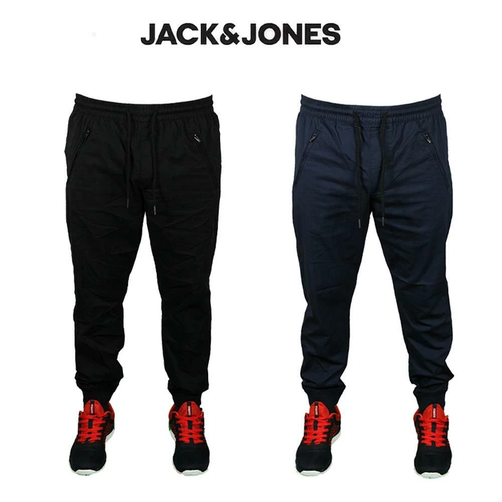 Jack & Jones Men's Cuffed Joggers 28-36 Elasticated Waist Black Jogging Bottoms