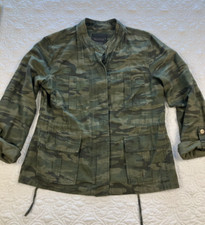 Sanctuary Women Small Green Camo Utility Jacket Lightweight Full Zip Snap Front