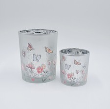 Formano Windlicht "Blumenzeit" Glas Silber Bunt Schmetterling Blumen Frühling