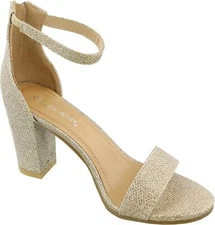Top Moda Hannah Metallic Champagne Glitter Heels Ankle Strap Size 5.5 NEW