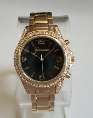 Women's Rhinestone Gold Finish Fashion Dressy Casual Bangle Cuff Watch