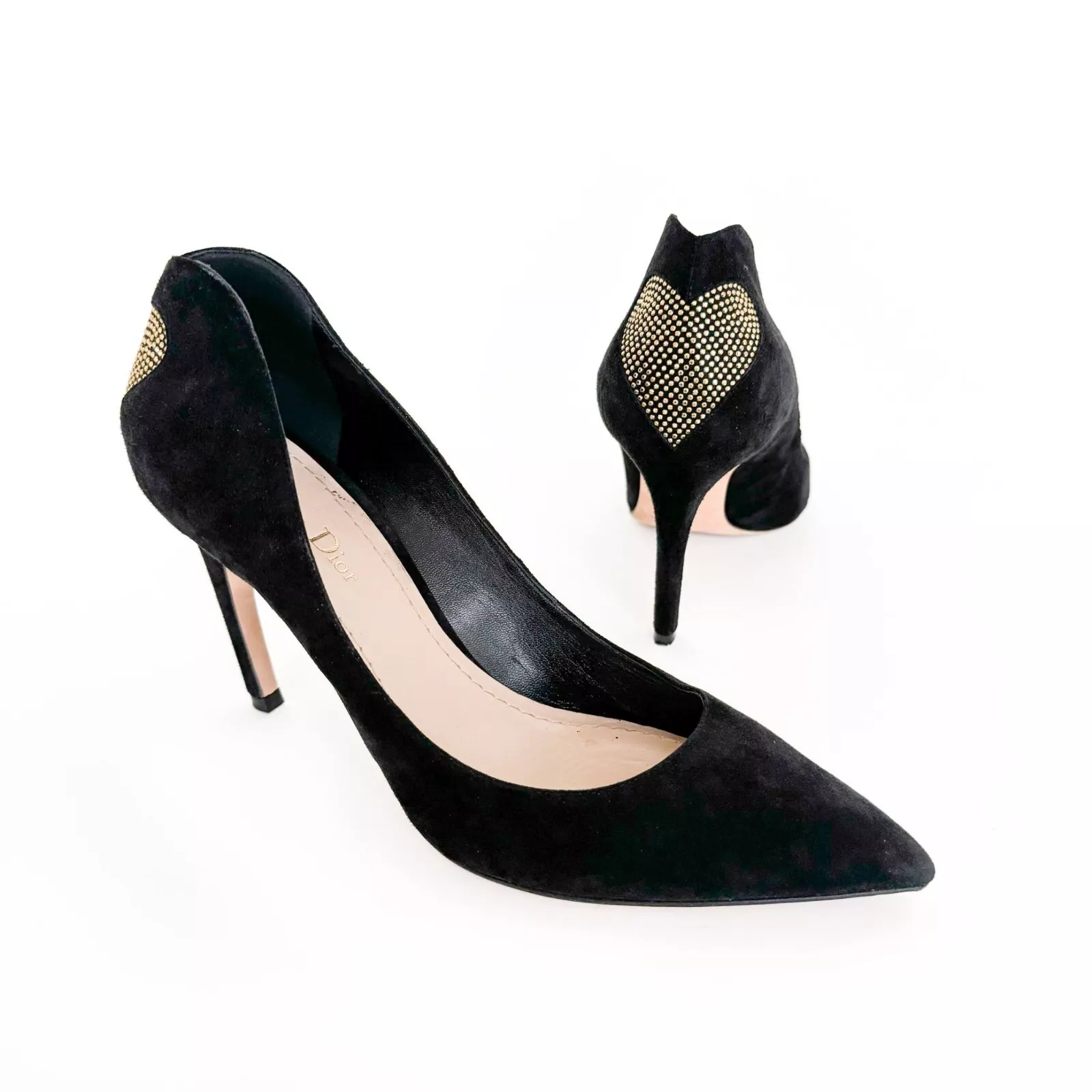 Escarpins Christian Dior Dior Dior coeur cloutés EU 40,5 US 10,5 talons daim noir