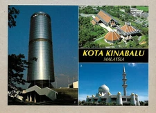 MALAYSIA V.LARGE POSTCARD  KOTA KINABALU- SABAH  MOSQUE-MUSEUM-FOUDATION BULDING