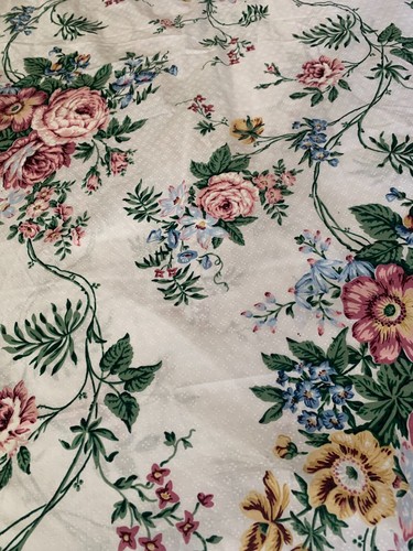 Vintage Floral Roses Twin Flat Sheet Eyelet Hem JC Penney Percale Cottage Garden - Picture 8 of 10