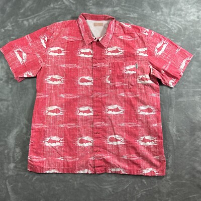 Chemise Columbia PFG Pêche Homme – XL Rouge – Manches Courtes Capuche – Imprimé Marlin