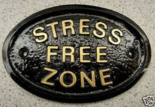 STRESS FREE ZONE HOUSE DOOR PLAQUE SIGN HEAD WORK HOME (Gold or Silver Lettering