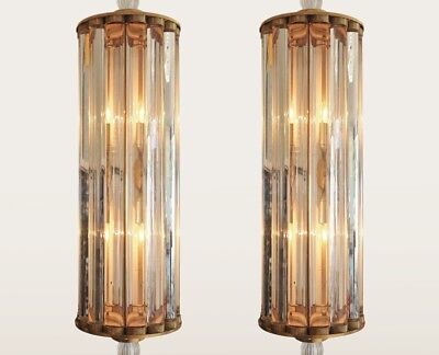 Pair Vintage Old Art Deco Brass Glass, Ship Light Fixture