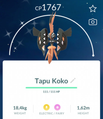  Shiny Tapu Koko -  P T C - 80k stardust -Description