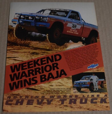 1986 Print Ad Weekend Warrior Wins Baja Chevy Truck Mike Horner Mission CA art