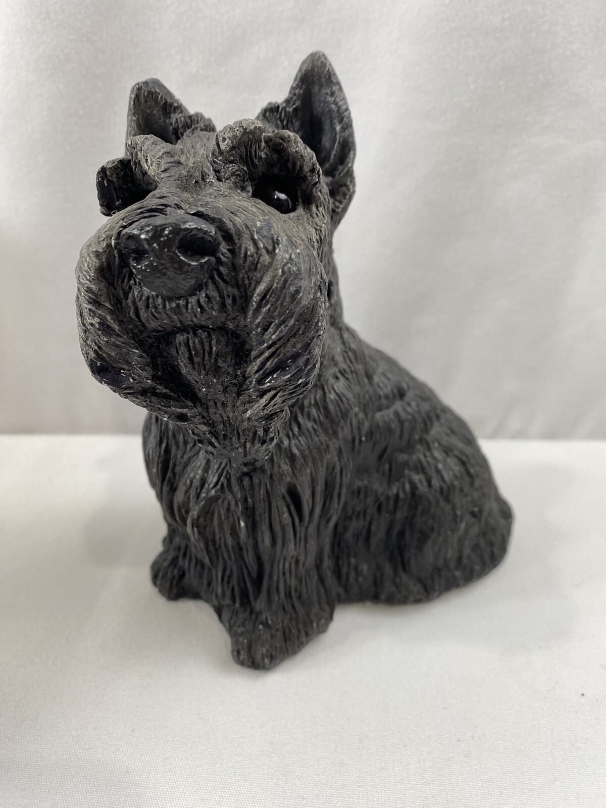 Vintage Cast Iron Schnauzer Dog Sitting Glass Eyes Signed W/Star Door Stop Decor