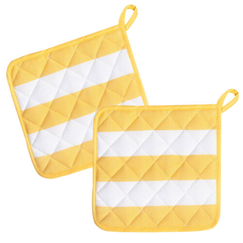 Juego de 2 solapas acolchadas serie KRACHT rayas bloque aprox. 22x22 cm Cotton amarillo
