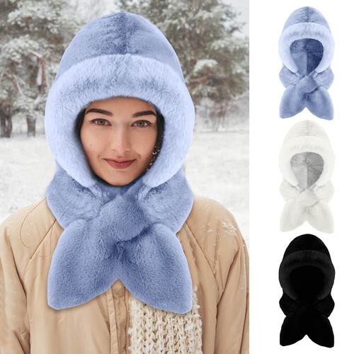 Sciarpa con cappuccio antivento 2 in 1 ispessita antivento cappello sherpa morbido peluche - Foto 6 di 11