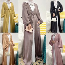 Islamic Women Muslim Open Front Cardigan Abaya Maxi Dress Kaftan Dubai Arab Robe