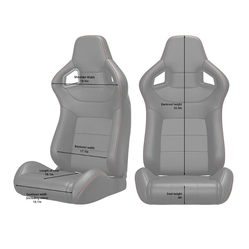 For Volkswagen 2Pcs Bucket Racing Seats PVC Leather Reclinable w/Adjustor Slider Foto 2 de 4