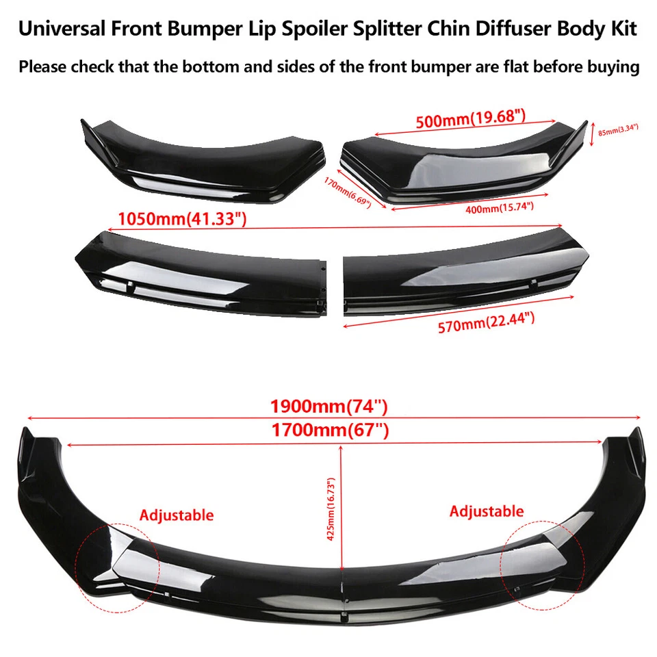 For Mazda 2 3 6 UNIVERSAL Front Bumper Lip Spoiler Splitter Glossy Black - Image 2 of 4